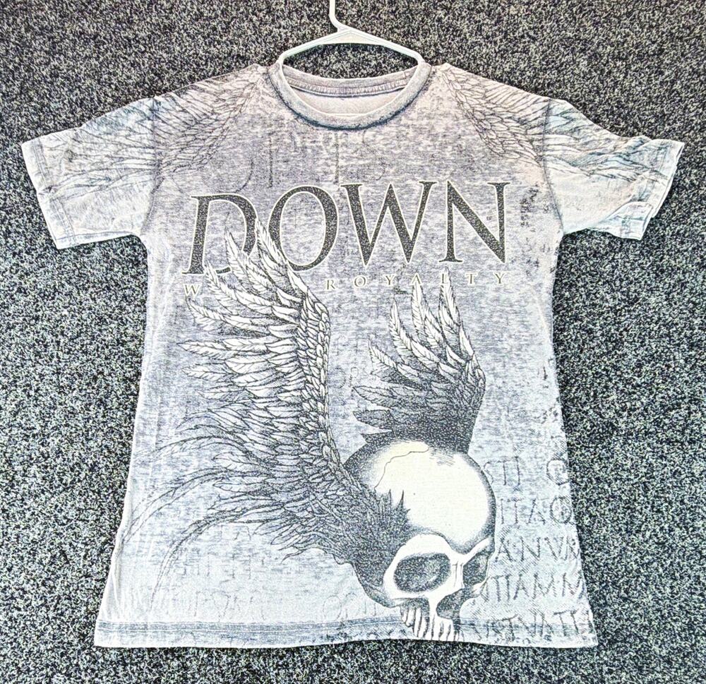 Xzavier Down With Royalty T-Shirt Mens M Gray Skull Wings Gothic Graphic